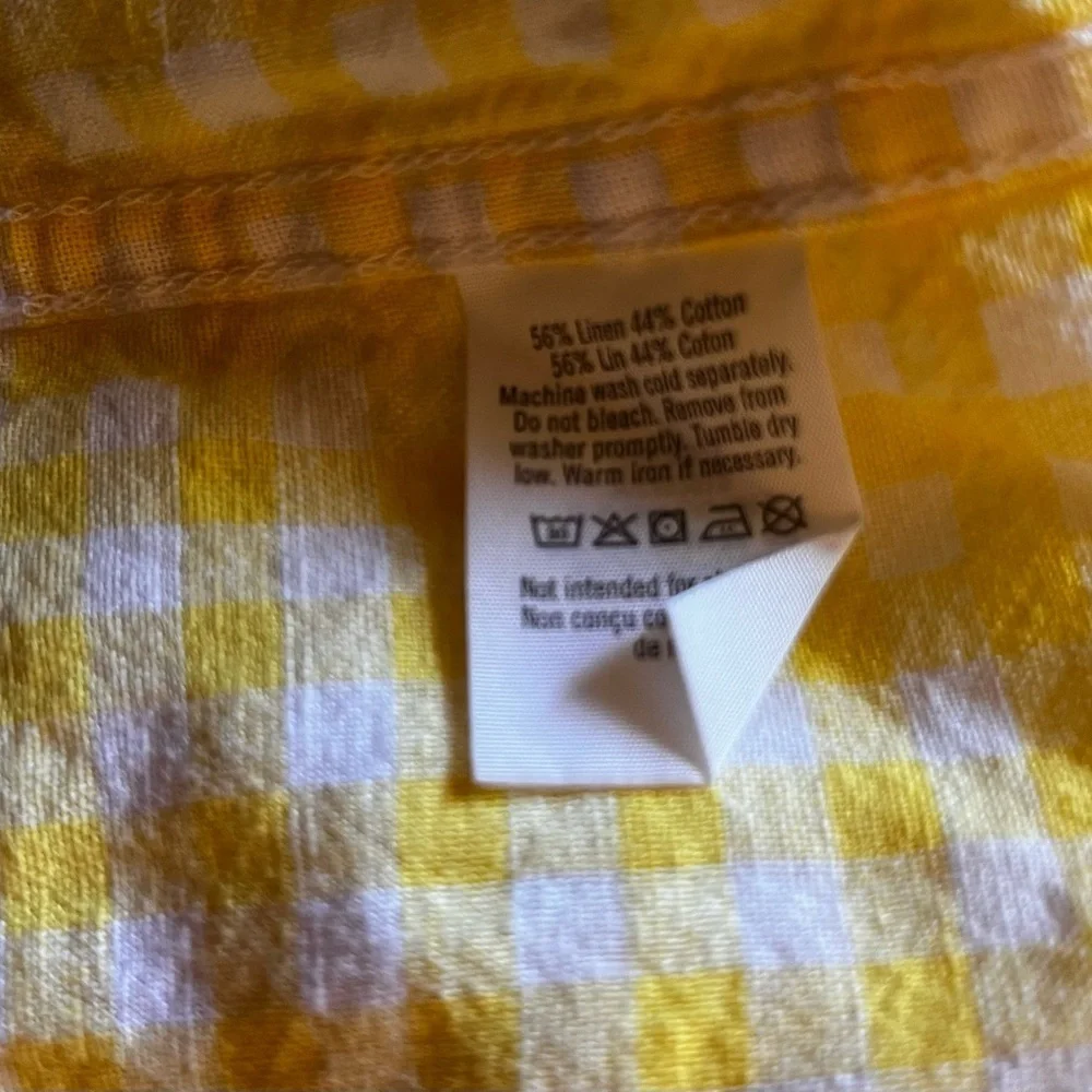 Janie and Jack Linen Blend Yellow and White Checked Long Sleeve Button Down 2T